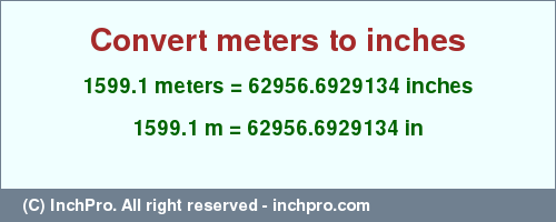 Result converting 1599.1 meters to inches = 62956.6929134 inches