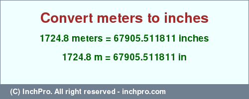 Result converting 1724.8 meters to inches = 67905.511811 inches