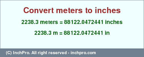 Result converting 2238.3 meters to inches = 88122.0472441 inches