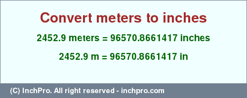 Result converting 2452.9 meters to inches = 96570.8661417 inches