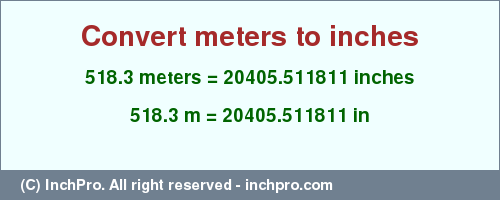 Result converting 518.3 meters to inches = 20405.511811 inches