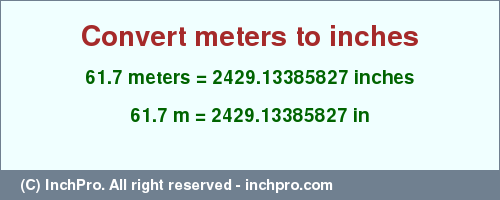 Result converting 61.7 meters to inches = 2429.13385827 inches