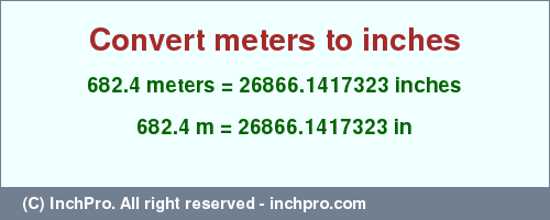 Result converting 682.4 meters to inches = 26866.1417323 inches