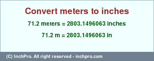 Result converting 71.2 meters to inches = 2803.1496063 inches