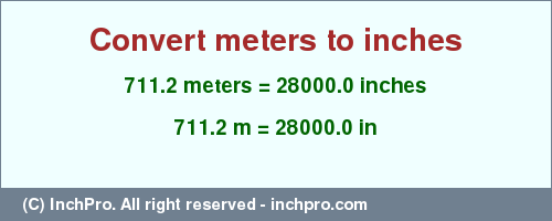 Result converting 711.2 meters to inches = 28000.0 inches