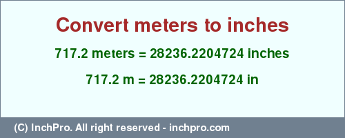 Result converting 717.2 meters to inches = 28236.2204724 inches