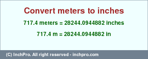 Result converting 717.4 meters to inches = 28244.0944882 inches