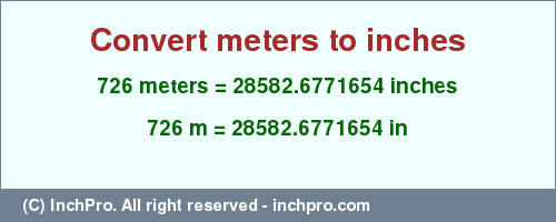 Result converting 726 meters to inches = 28582.6771654 inches