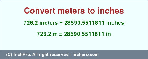 Result converting 726.2 meters to inches = 28590.5511811 inches