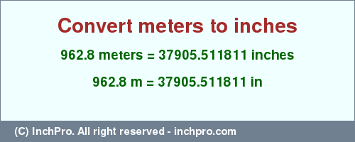 Result converting 962.8 meters to inches = 37905.511811 inches