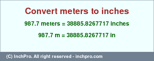 Result converting 987.7 meters to inches = 38885.8267717 inches