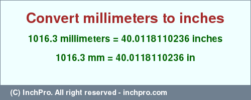 Result converting 1016.3 millimeters to inches = 40.0118110236 inches