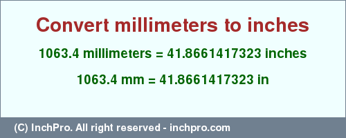 Result converting 1063.4 millimeters to inches = 41.8661417323 inches