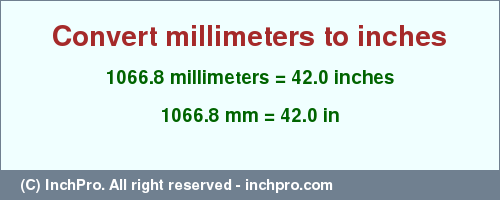 Result converting 1066.8 millimeters to inches = 42.0 inches