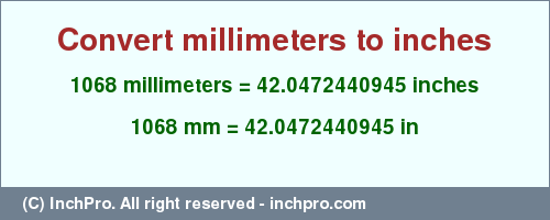 Result converting 1068 millimeters to inches = 42.0472440945 inches