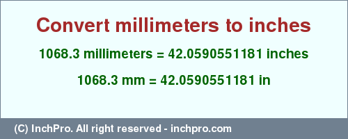 Result converting 1068.3 millimeters to inches = 42.0590551181 inches