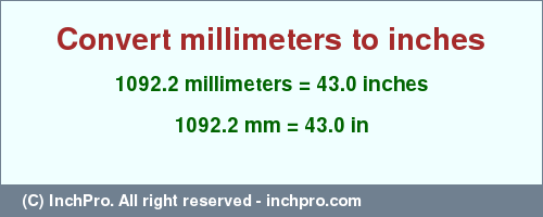 Result converting 1092.2 millimeters to inches = 43.0 inches