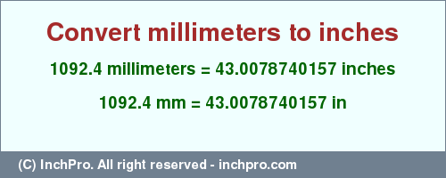 Result converting 1092.4 millimeters to inches = 43.0078740157 inches