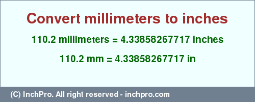 Result converting 110.2 millimeters to inches = 4.33858267717 inches