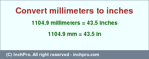 Result converting 1104.9 millimeters to inches = 43.5 inches