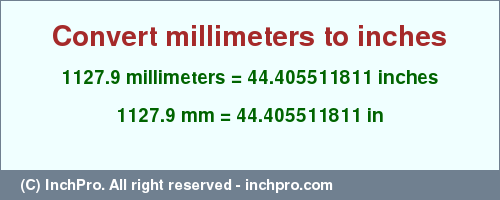 Result converting 1127.9 millimeters to inches = 44.405511811 inches
