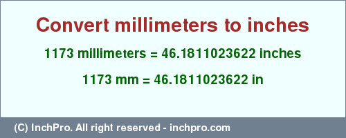 Result converting 1173 millimeters to inches = 46.1811023622 inches