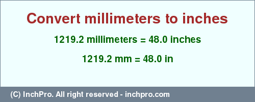 Result converting 1219.2 millimeters to inches = 48.0 inches