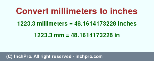 Result converting 1223.3 millimeters to inches = 48.1614173228 inches