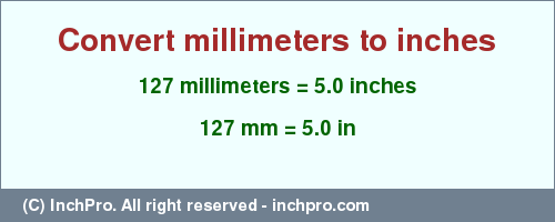 Result converting 127 millimeters to inches = 5.0 inches