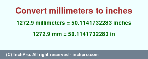 Result converting 1272.9 millimeters to inches = 50.1141732283 inches