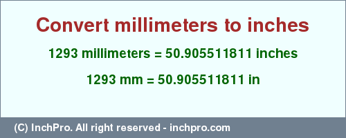 Result converting 1293 millimeters to inches = 50.905511811 inches