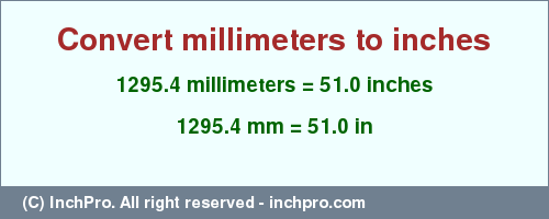Result converting 1295.4 millimeters to inches = 51.0 inches