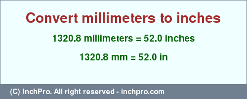 Result converting 1320.8 millimeters to inches = 52.0 inches