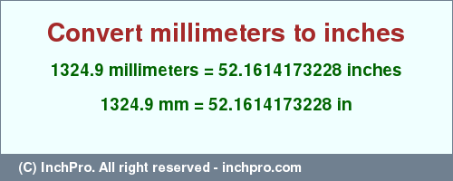 Result converting 1324.9 millimeters to inches = 52.1614173228 inches
