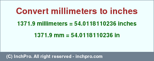 Result converting 1371.9 millimeters to inches = 54.0118110236 inches