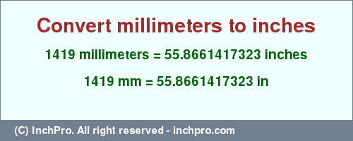 Result converting 1419 millimeters to inches = 55.8661417323 inches