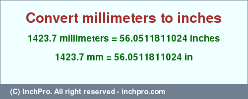 Result converting 1423.7 millimeters to inches = 56.0511811024 inches