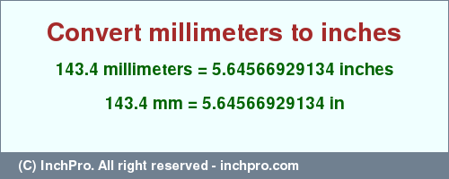 Result converting 143.4 millimeters to inches = 5.64566929134 inches