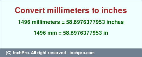 Result converting 1496 millimeters to inches = 58.8976377953 inches