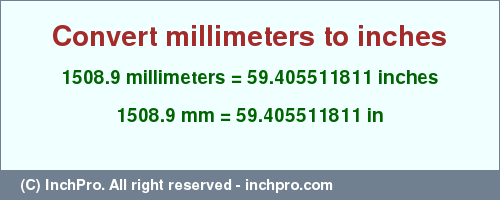 Result converting 1508.9 millimeters to inches = 59.405511811 inches