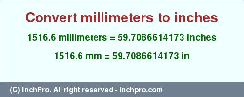 Result converting 1516.6 millimeters to inches = 59.7086614173 inches