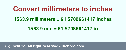 Result converting 1563.9 millimeters to inches = 61.5708661417 inches