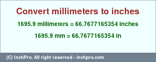 Result converting 1695.9 millimeters to inches = 66.7677165354 inches