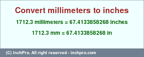 Result converting 1712.3 millimeters to inches = 67.4133858268 inches