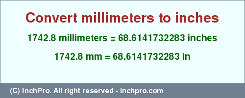 Result converting 1742.8 millimeters to inches = 68.6141732283 inches