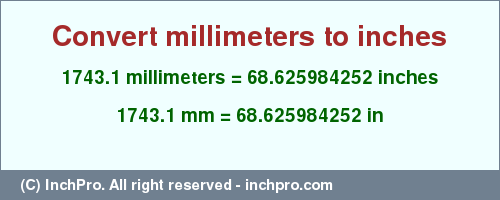 Result converting 1743.1 millimeters to inches = 68.625984252 inches