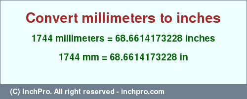 Result converting 1744 millimeters to inches = 68.6614173228 inches