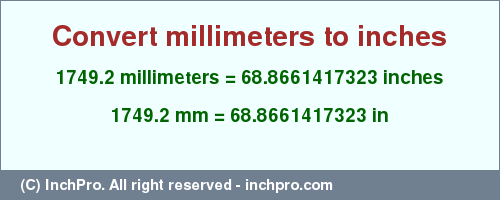 Result converting 1749.2 millimeters to inches = 68.8661417323 inches