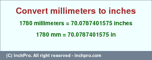 Result converting 1780 millimeters to inches = 70.0787401575 inches