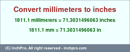 Result converting 1811.1 millimeters to inches = 71.3031496063 inches